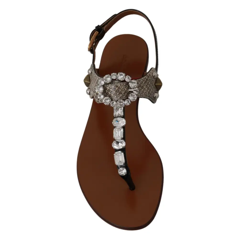 Dolce & Gabbana Leder Ayers Kristall Sandalen Flip Flops Schuhe