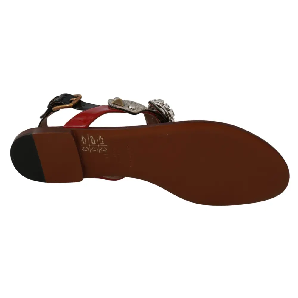 Dolce & Gabbana Leder Ayers Kristall Sandalen Flip Flops Schuhe