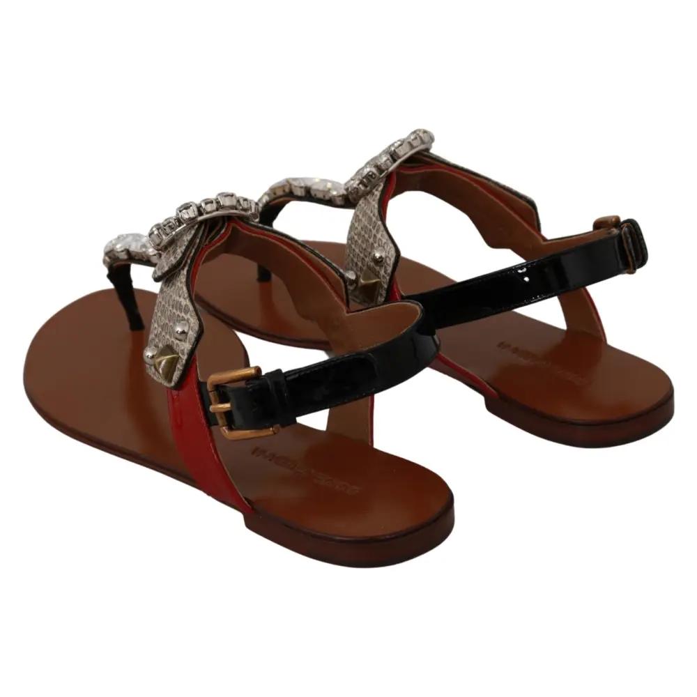 Dolce & Gabbana Leder Ayers Kristall Sandalen Flip Flops Schuhe