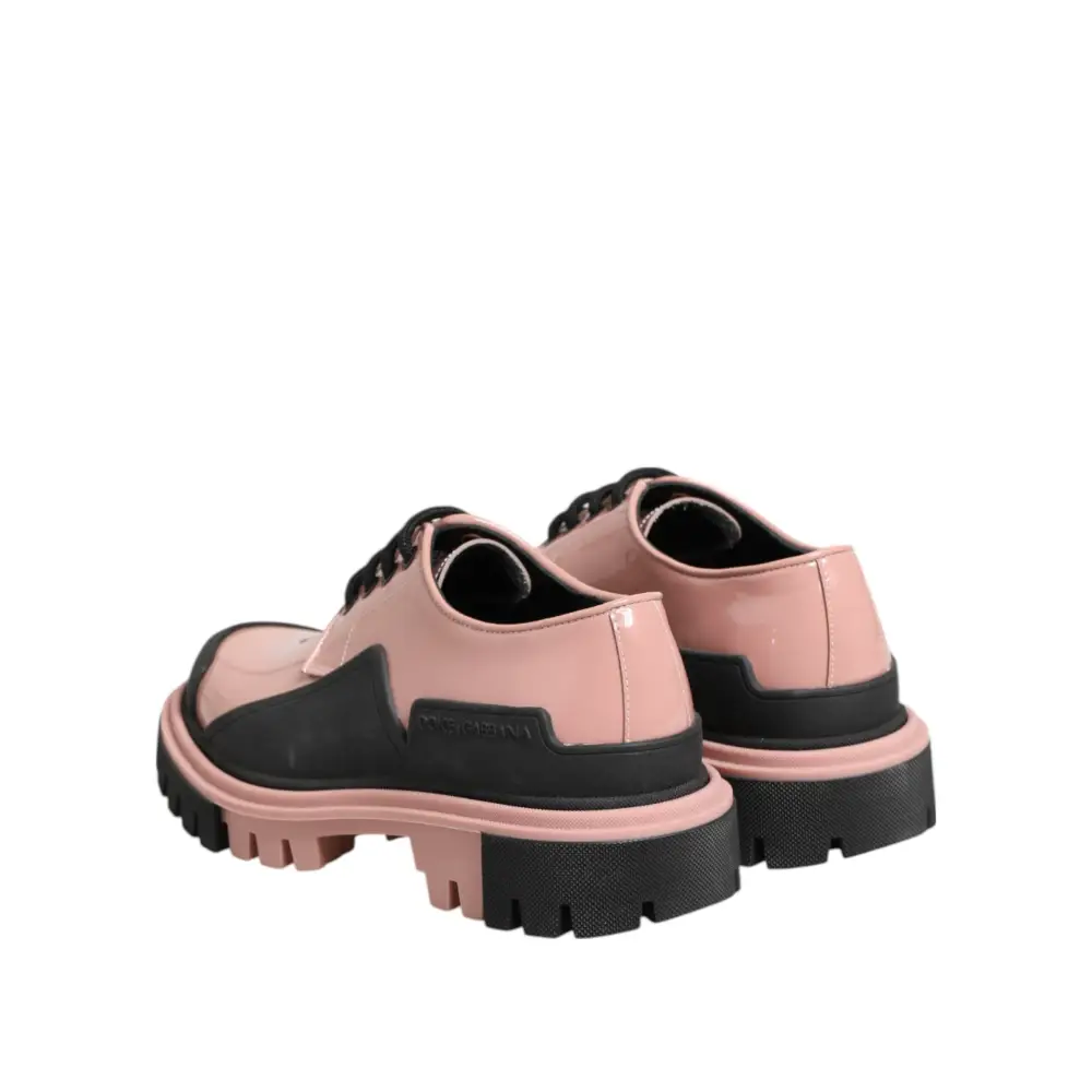 Dolce & Gabbana Leichte puderrosa schwarze Leder Schnürschuhe - EU36.5/US6