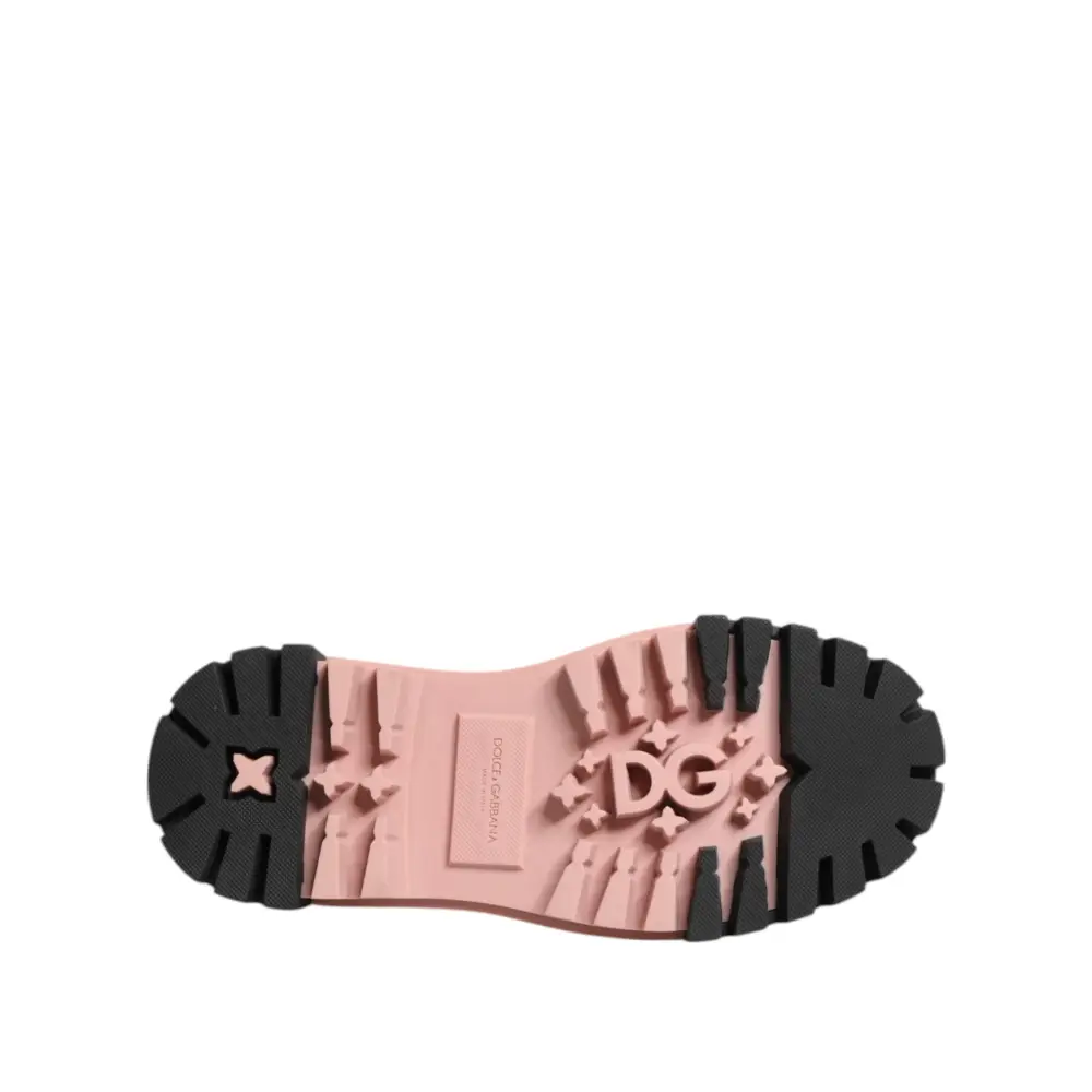 Dolce & Gabbana Leichte puderrosa schwarze Leder Schnürschuhe - EU36.5/US6