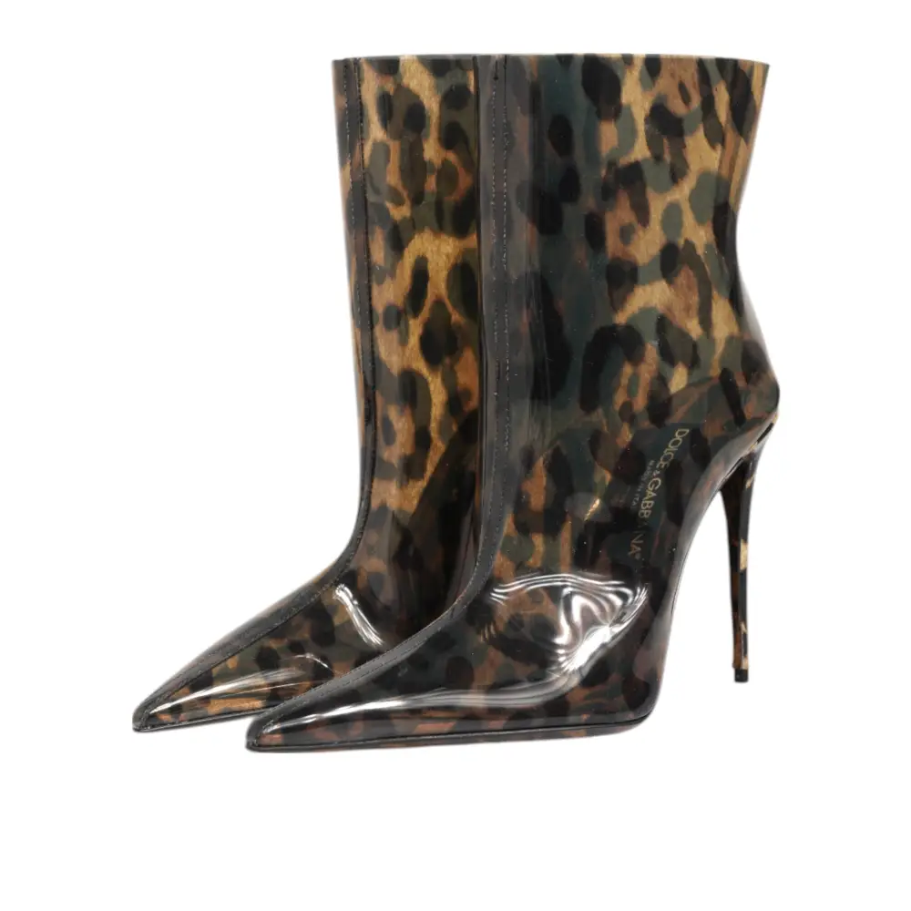 Dolce & Gabbana Leopard Print PVC Stiefel Schuhe mit spitzer Zehe - EU39/US8.5