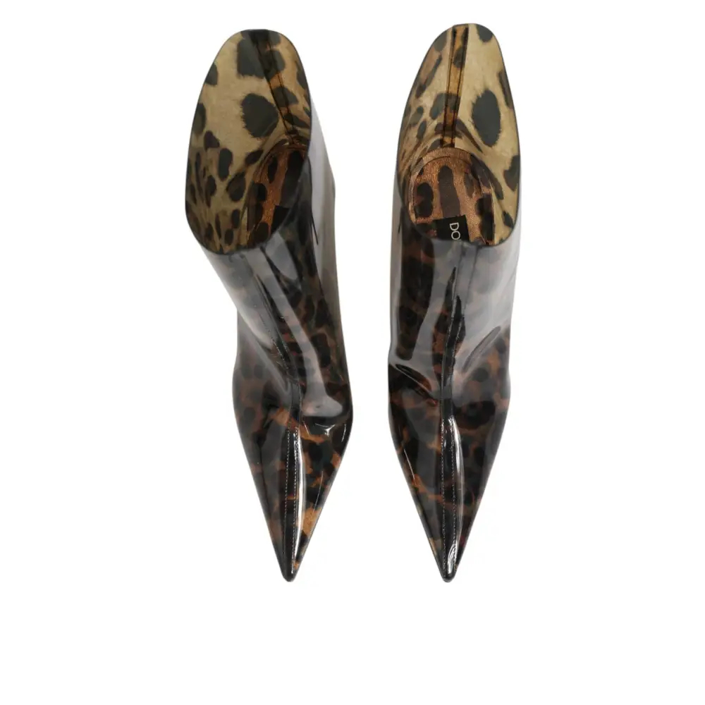 Dolce & Gabbana Leopard Print PVC Stiefel Schuhe mit spitzer Zehe - EU39/US8.5