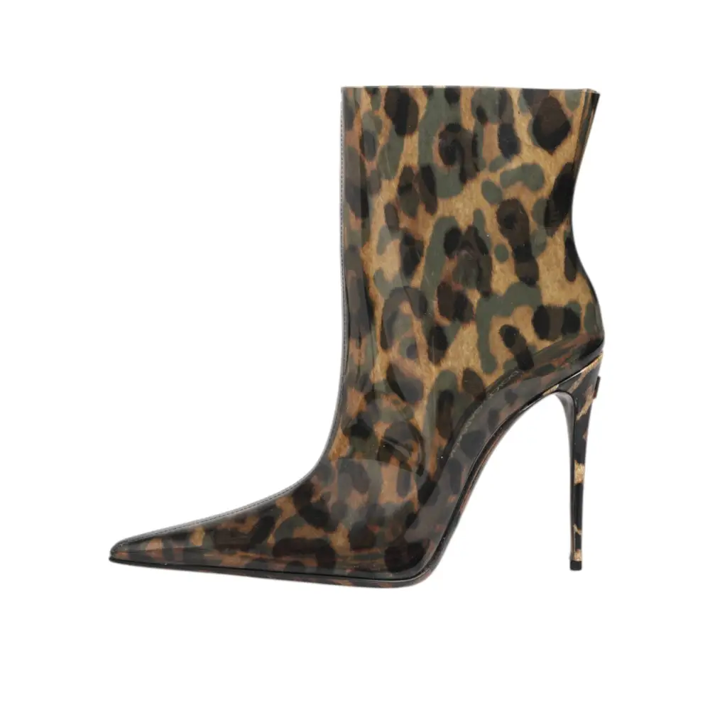 Dolce & Gabbana Leopard Print PVC Stiefel Schuhe mit spitzer Zehe - EU39/US8.5