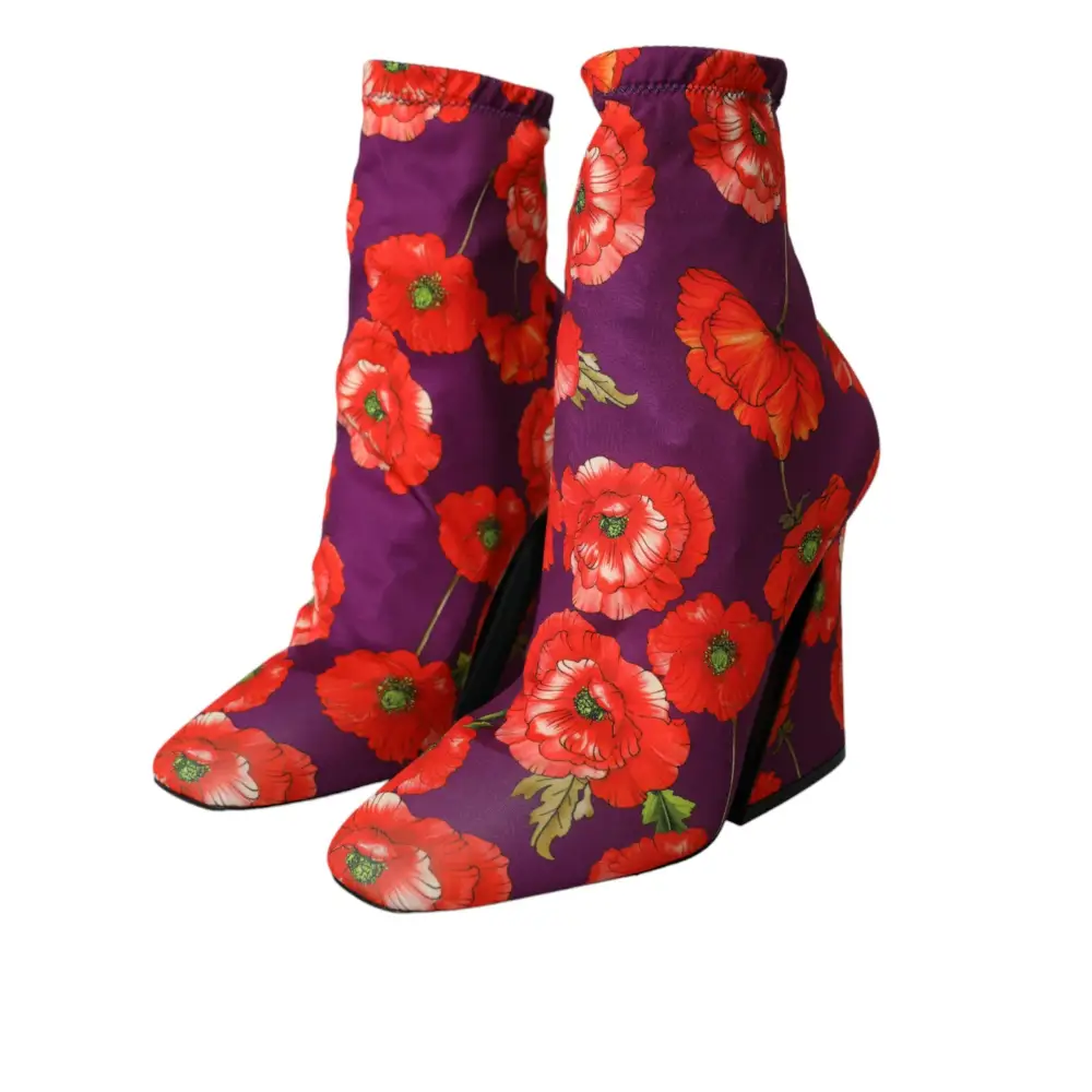 Dolce & Gabbana Lila Floral Jersey Stretch Stiefel Schuhe - EU39/US8.5
