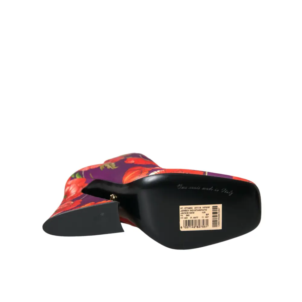 Dolce & Gabbana Lila Floral Jersey Stretch Stiefel Schuhe - EU39/US8.5