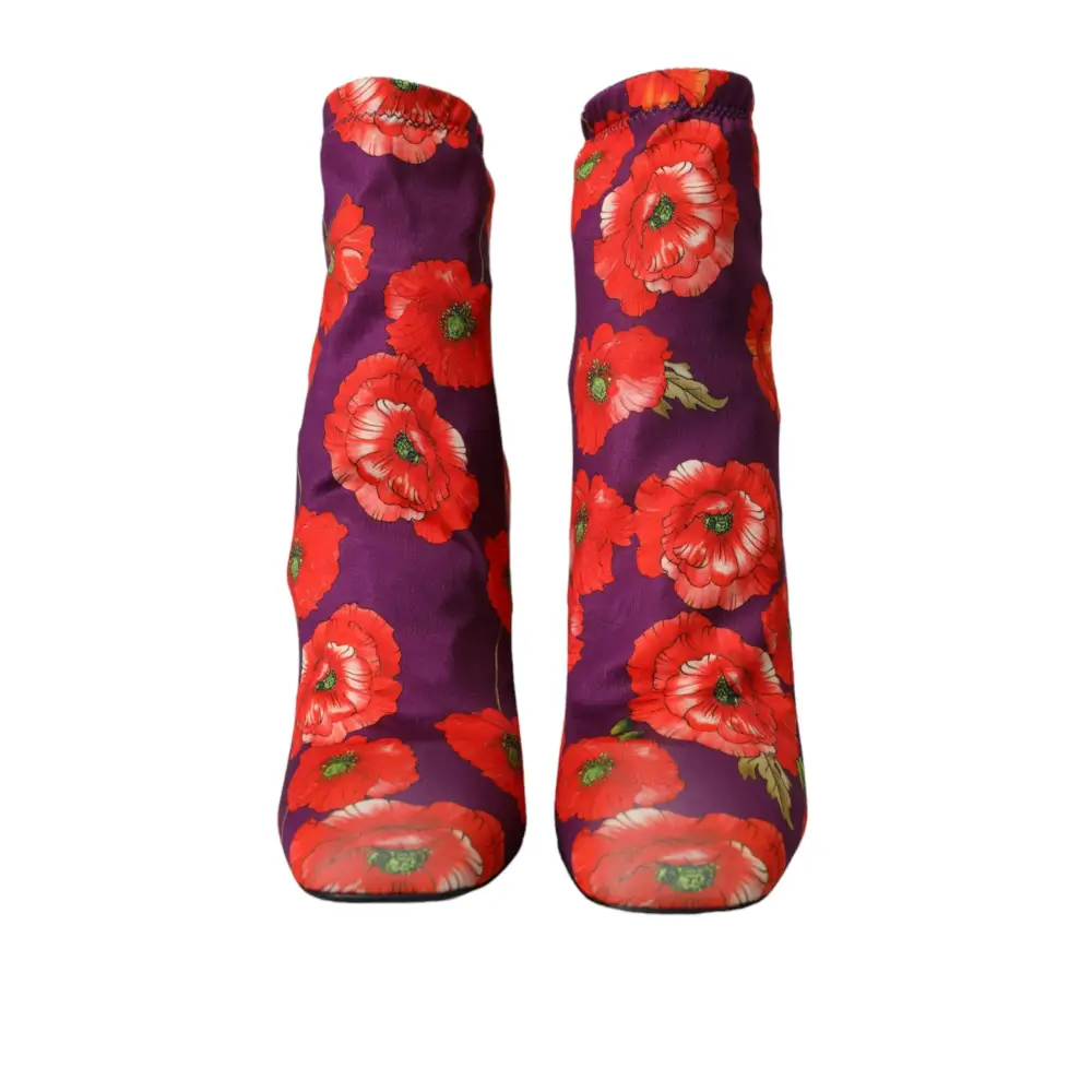 Dolce & Gabbana Lila Floral Jersey Stretch Stiefel Schuhe - EU39/US8.5