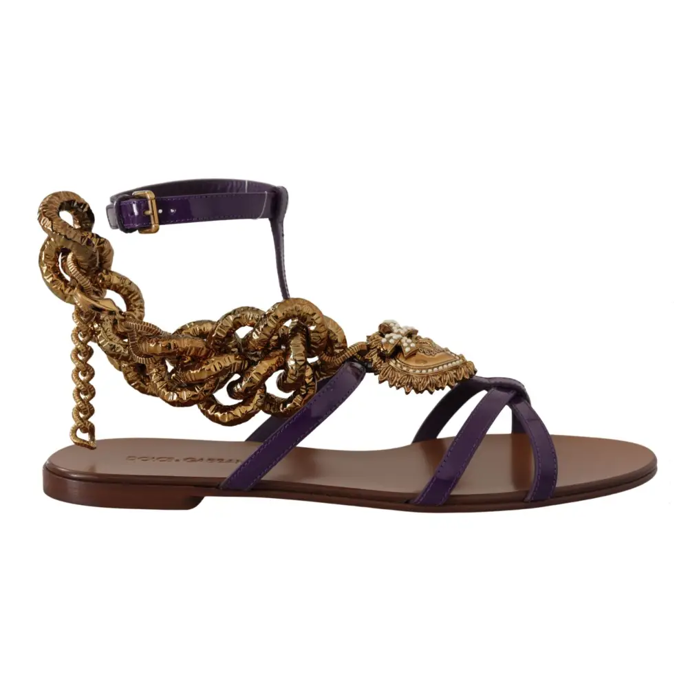 Dolce & Gabbana Lila Leder Devotion Flats Sandalen Schuhe
