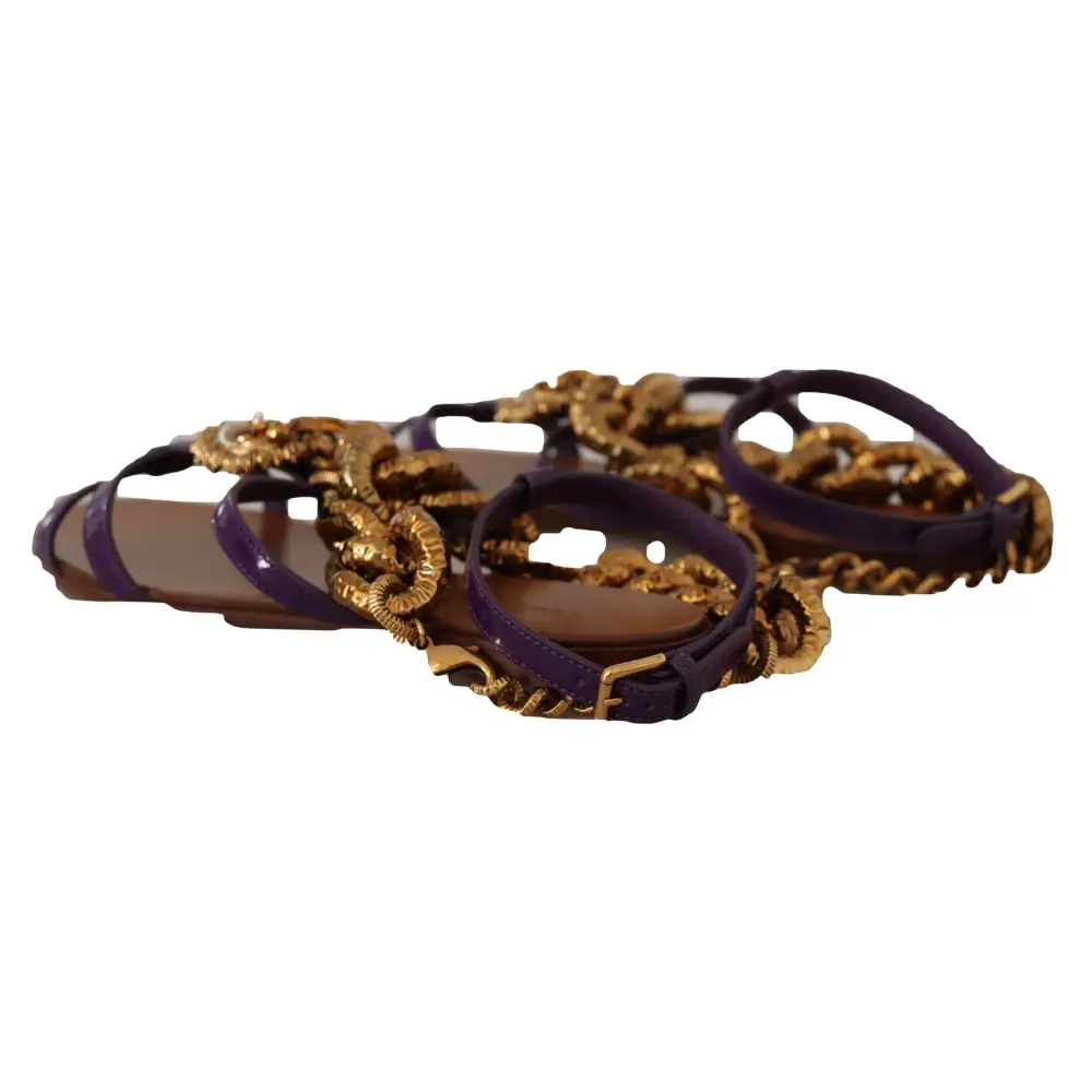 Dolce & Gabbana Lila Leder Devotion Flats Sandalen Schuhe