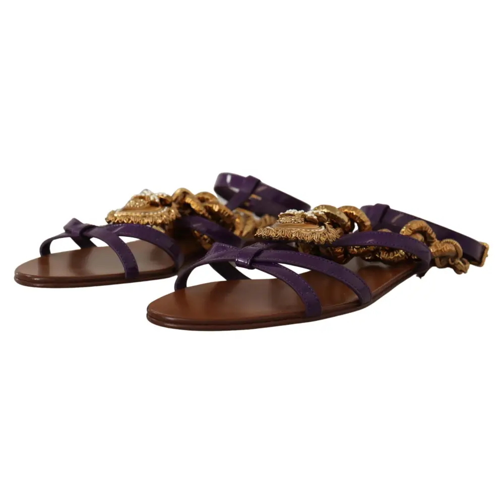 Dolce & Gabbana Lila Leder Devotion Flats Sandalen Schuhe