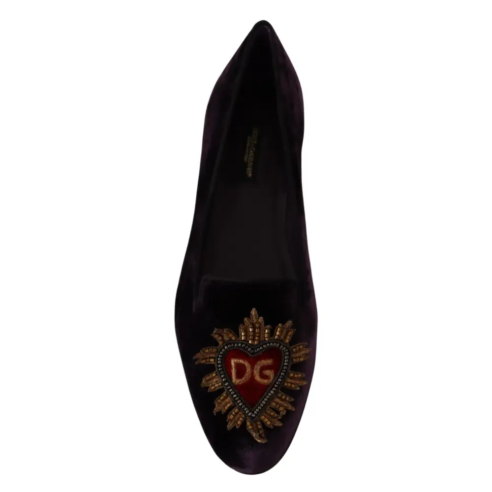 Dolce & Gabbana Lila Samt DG Herz Loafers Flats Schuhe