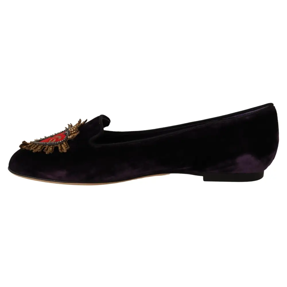 Dolce & Gabbana Lila Samt DG Herz Loafers Flats Schuhe