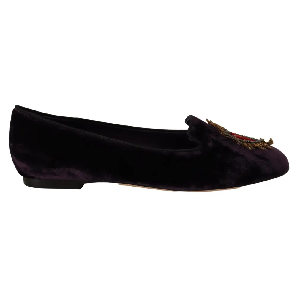 Dolce & Gabbana Lila Samt DG Herz Loafers Flats Schuhe