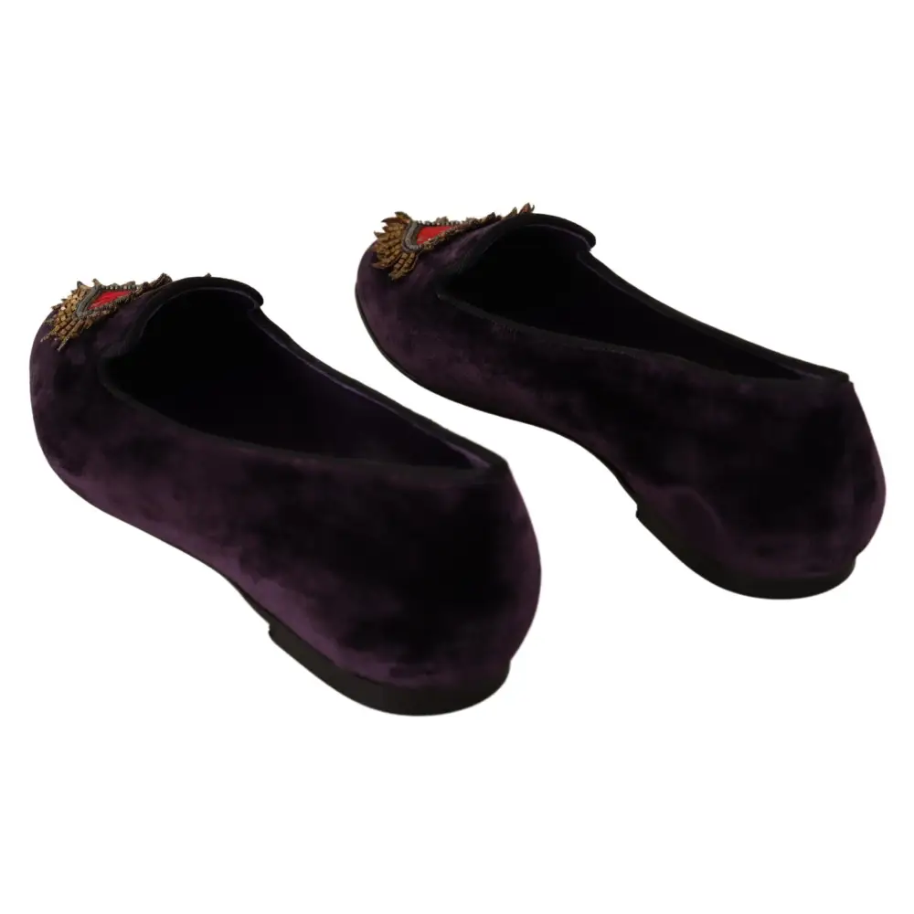 Dolce & Gabbana Lila Samt DG Herz Loafers Flats Schuhe