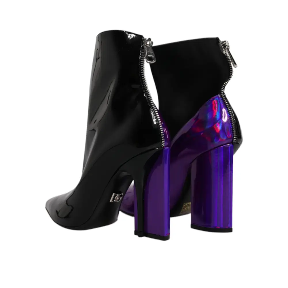 Dolce & Gabbana Lila Schwarz Spitzstiefel Schuhe - EU36/US6