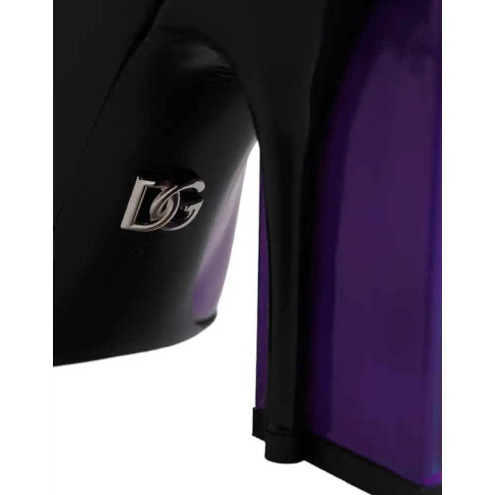 Dolce & Gabbana Lila Schwarz Spitzstiefel Schuhe - EU36/US6