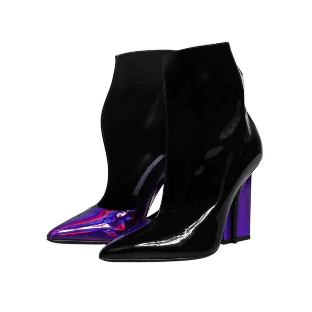 Dolce & Gabbana Lila Schwarz Spitzstiefel Schuhe - EU36/US6