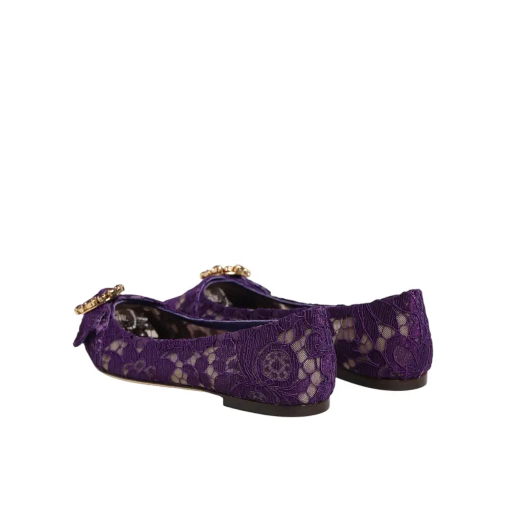 Dolce & Gabbana Lila Taormina-Spitzen-Ballerinas mit Kristallen - EU36/US5.5