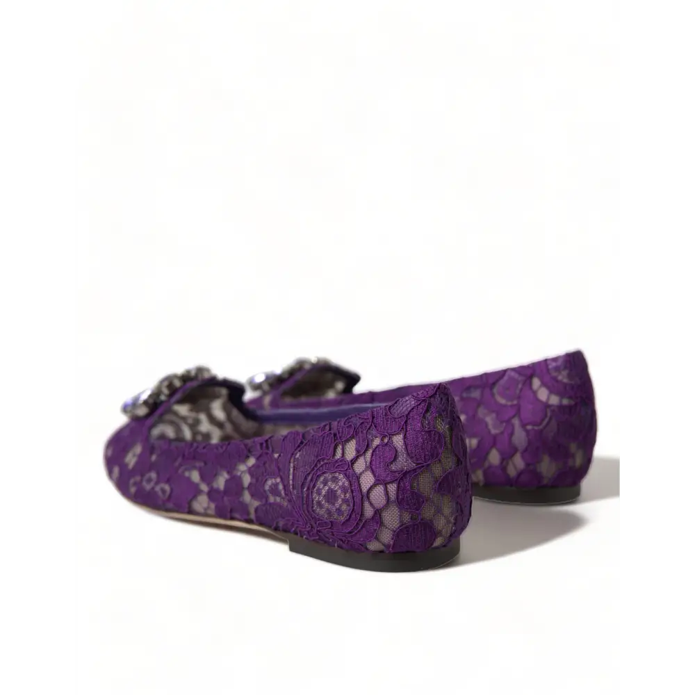 Dolce & Gabbana Lila Vally Taormina Spitze Kristalle Flats Schuhe - EU37/US6.5