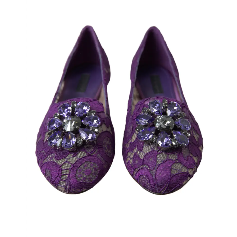 Dolce & Gabbana Lila Vally Taormina Spitze Kristalle Flats Schuhe - EU37/US6.5