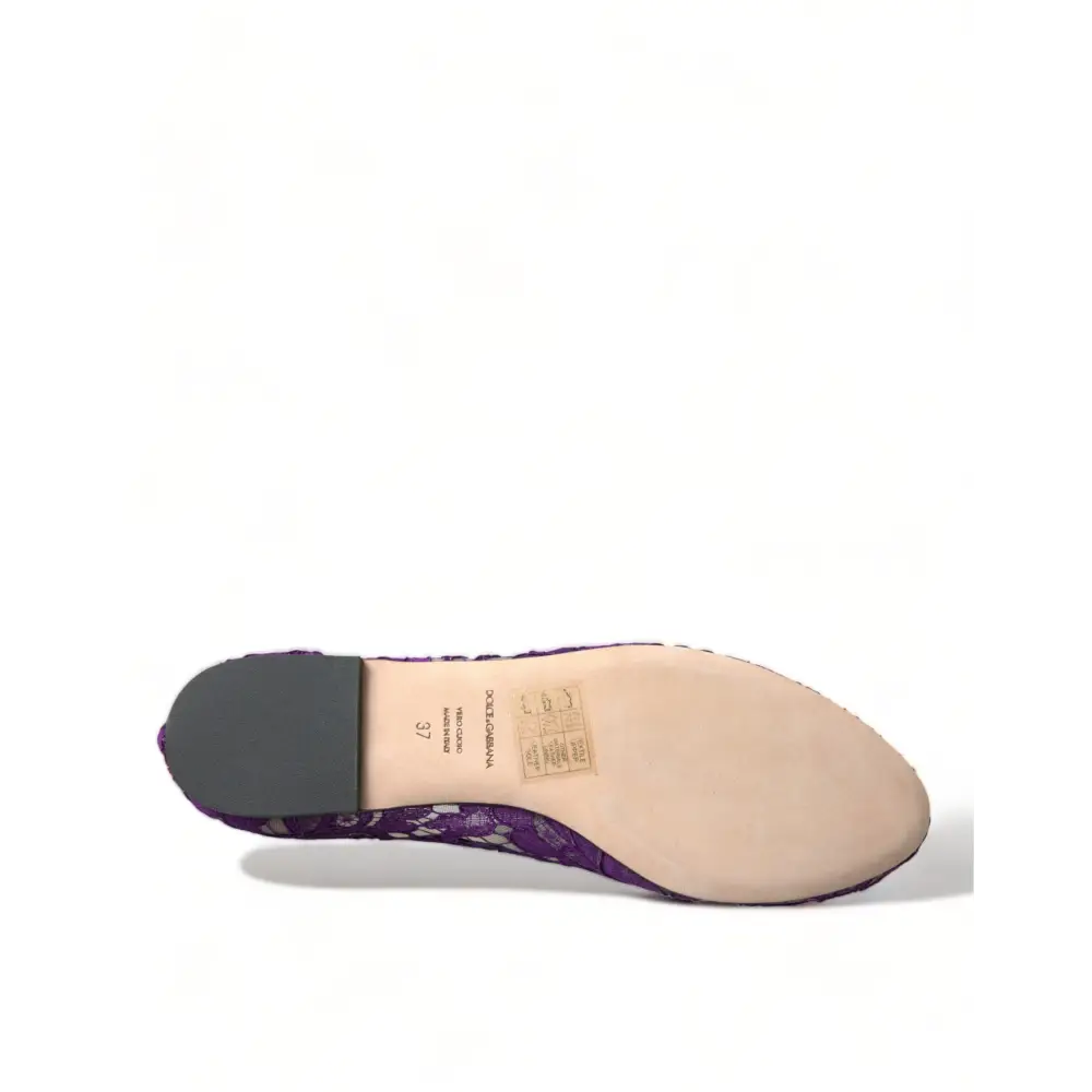 Dolce & Gabbana Lila Vally Taormina Spitze Kristalle Flats Schuhe - EU37/US6.5