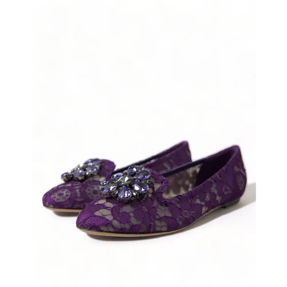 Dolce & Gabbana Lila Vally Taormina Spitze Kristalle Flats Schuhe - EU37/US6.5