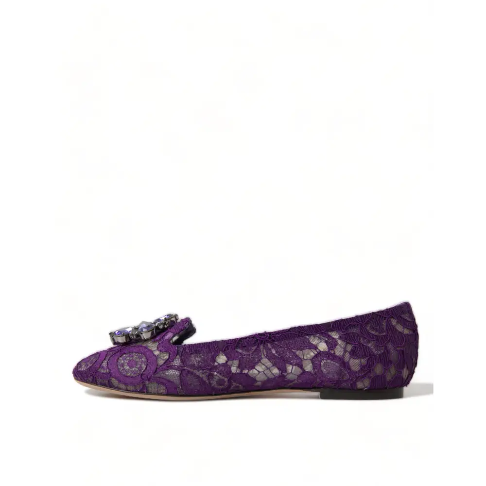 Dolce & Gabbana Lila Vally Taormina Spitze Kristalle Flats Schuhe - EU37/US6.5