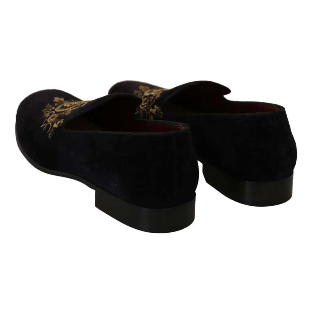 Dolce & Gabbana Loafers Schwarzer Samt Goldkrone - EU39/US6