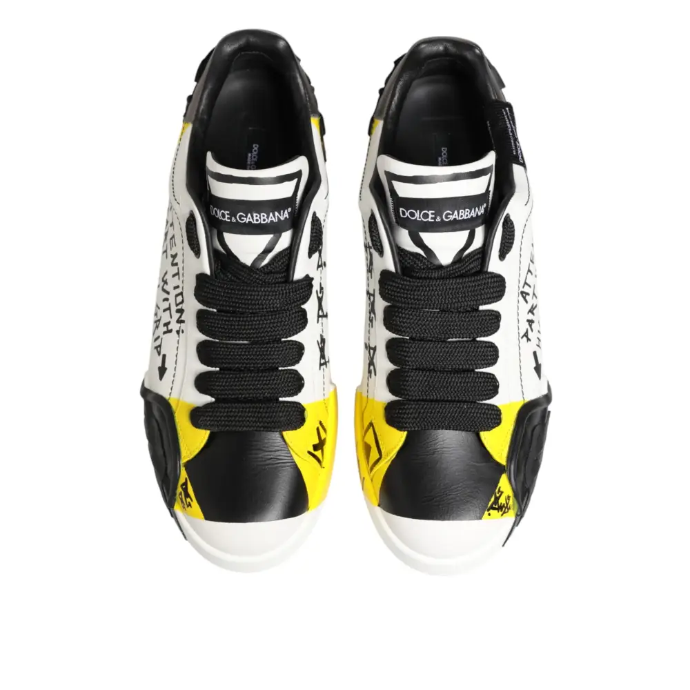 Dolce & Gabbana Mehrfarbige Leder-Graffiti-Sneakers mit niedrigem Schaft - EU44/US11