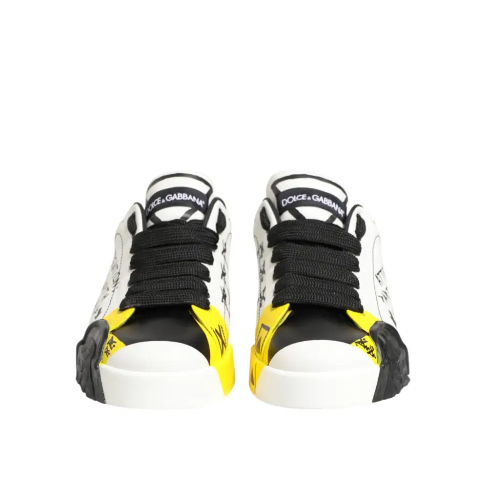 Dolce & Gabbana Mehrfarbige Leder-Graffiti-Sneakers mit niedrigem Schaft - EU44/US11