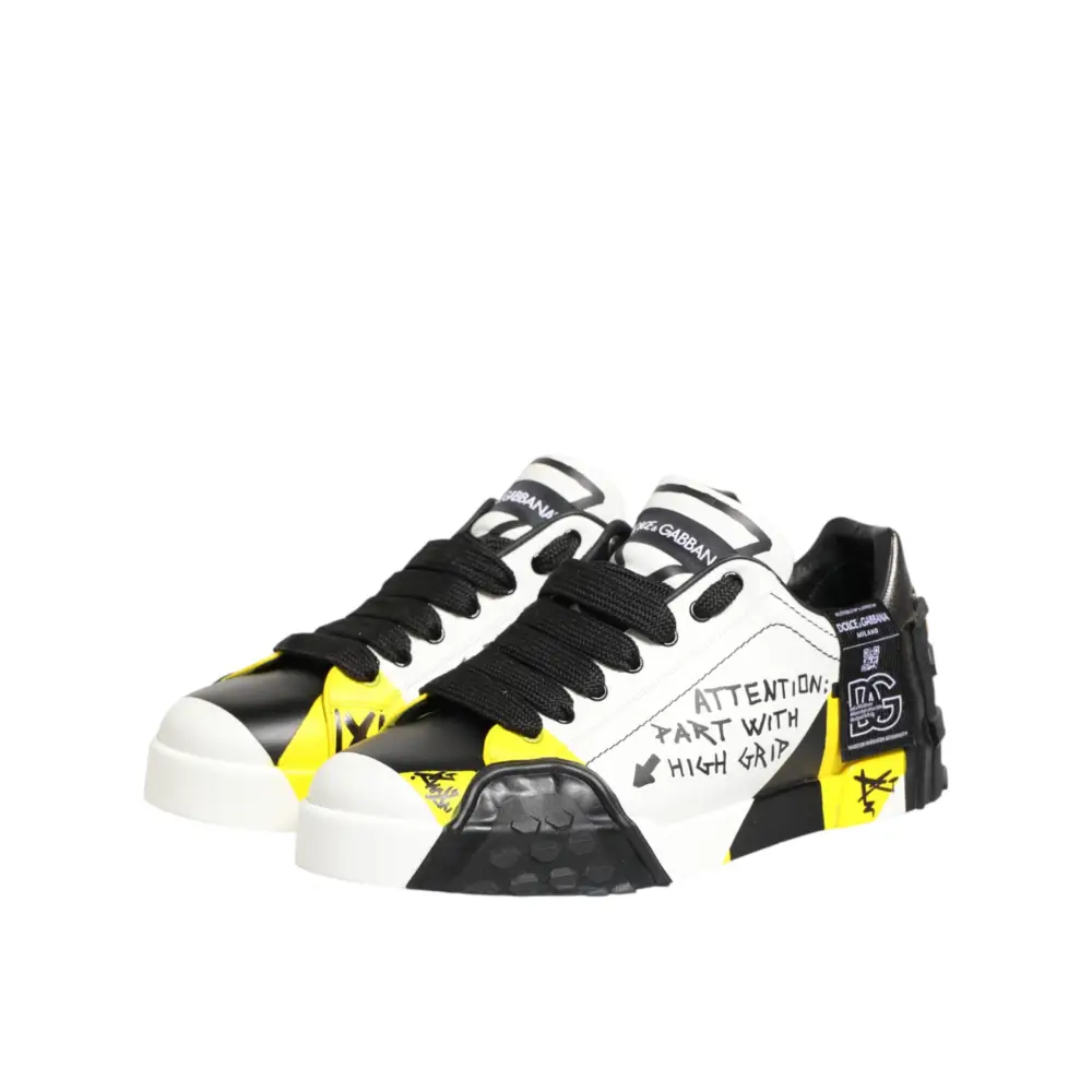 Dolce & Gabbana Mehrfarbige Leder-Graffiti-Sneakers mit niedrigem Schaft - EU44/US11
