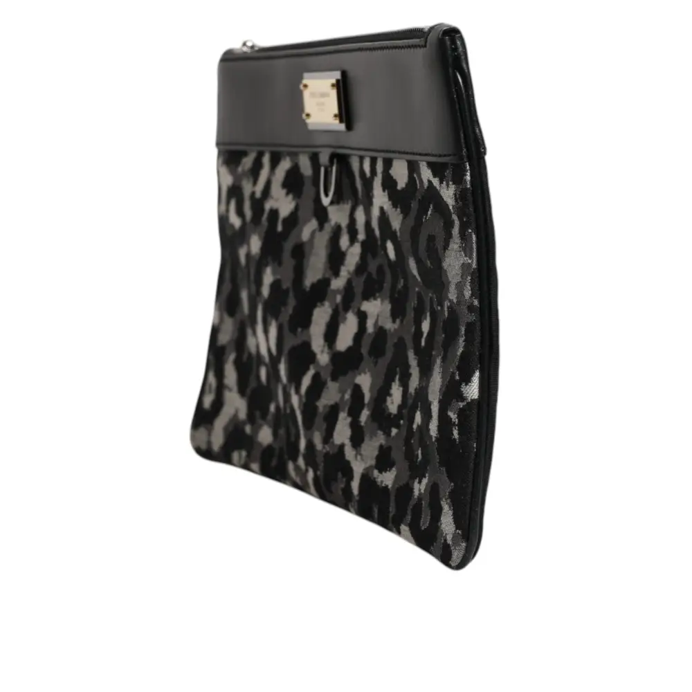 Dolce & Gabbana Mehrfarbige Leopard-Jacquard-Logo-Plakette Herren-Beuteltasche