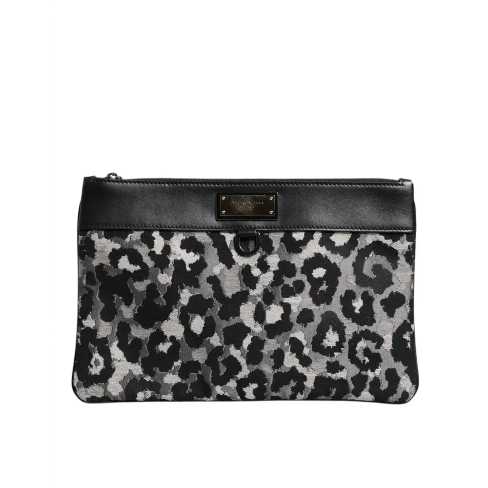 Dolce & Gabbana Mehrfarbige Leopard-Jacquard-Logo-Plakette Herren-Beuteltasche