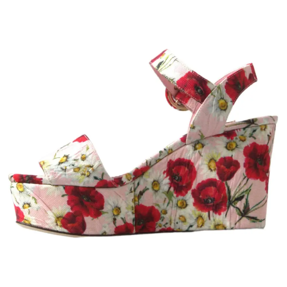 Dolce & Gabbana Mehrfarbige Wedges mit Blumendruck Florale Riemchensandalen