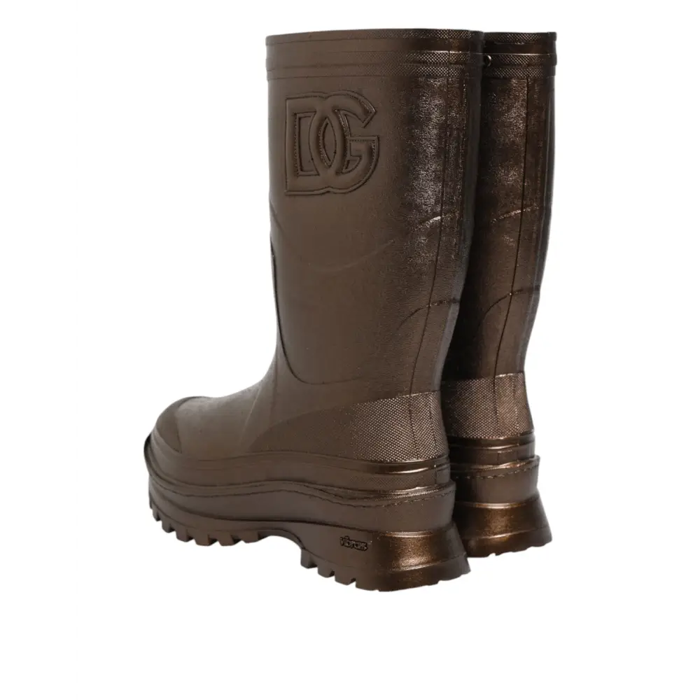 Dolce & Gabbana Metallic Bronze Pull On Regen Stiefel Schuhe - EU41/US10.5