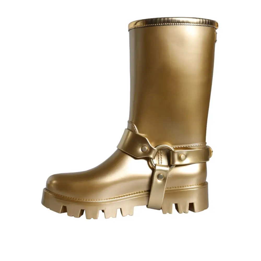 Dolce & Gabbana Metallic Gold Gummi PVC Regen Stiefel Schuhe - EU37/US6.5