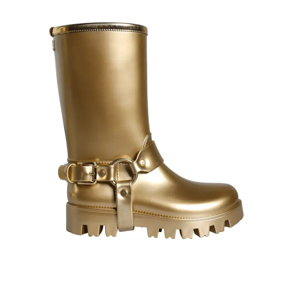 Dolce & Gabbana Metallic Gold Gummi PVC Regen Stiefel Schuhe - EU37/US6.5