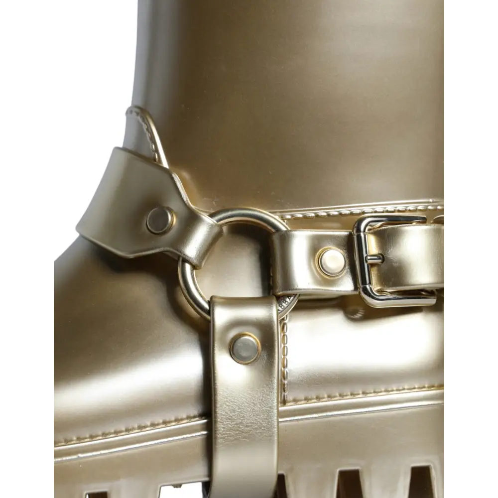 Dolce & Gabbana Metallic Gold Gummi PVC Regen Stiefel Schuhe - EU37/US6.5