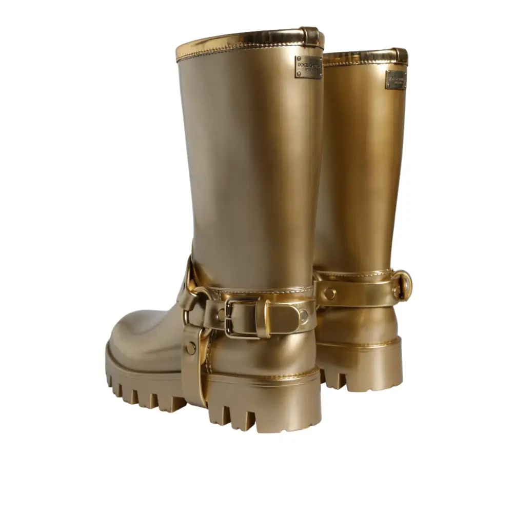 Dolce & Gabbana Metallic Gold Gummi PVC Regen Stiefel Schuhe - EU37/US6.5