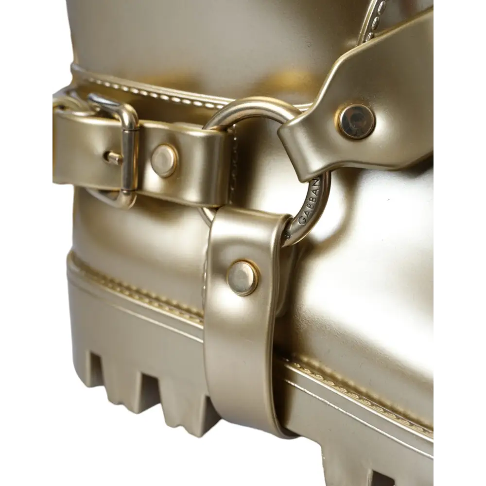 Dolce & Gabbana Metallic Gold Gummi PVC Regen Stiefel Schuhe