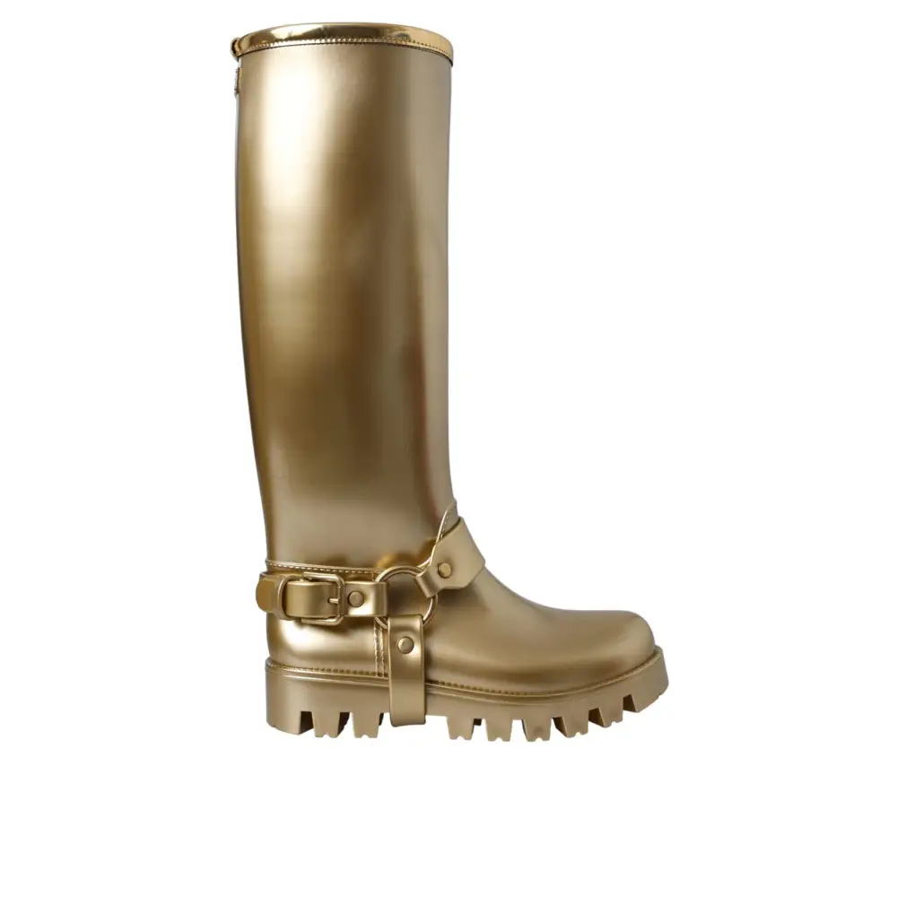 Dolce & Gabbana Metallic Gold Gummi PVC Regen Stiefel Schuhe - EU39/US8.5