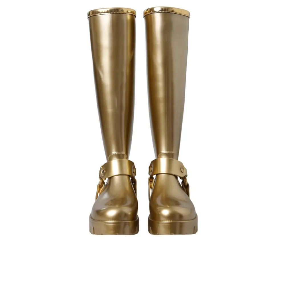 Dolce & Gabbana Metallic Gold Gummi PVC Regen Stiefel Schuhe - EU39/US8.5