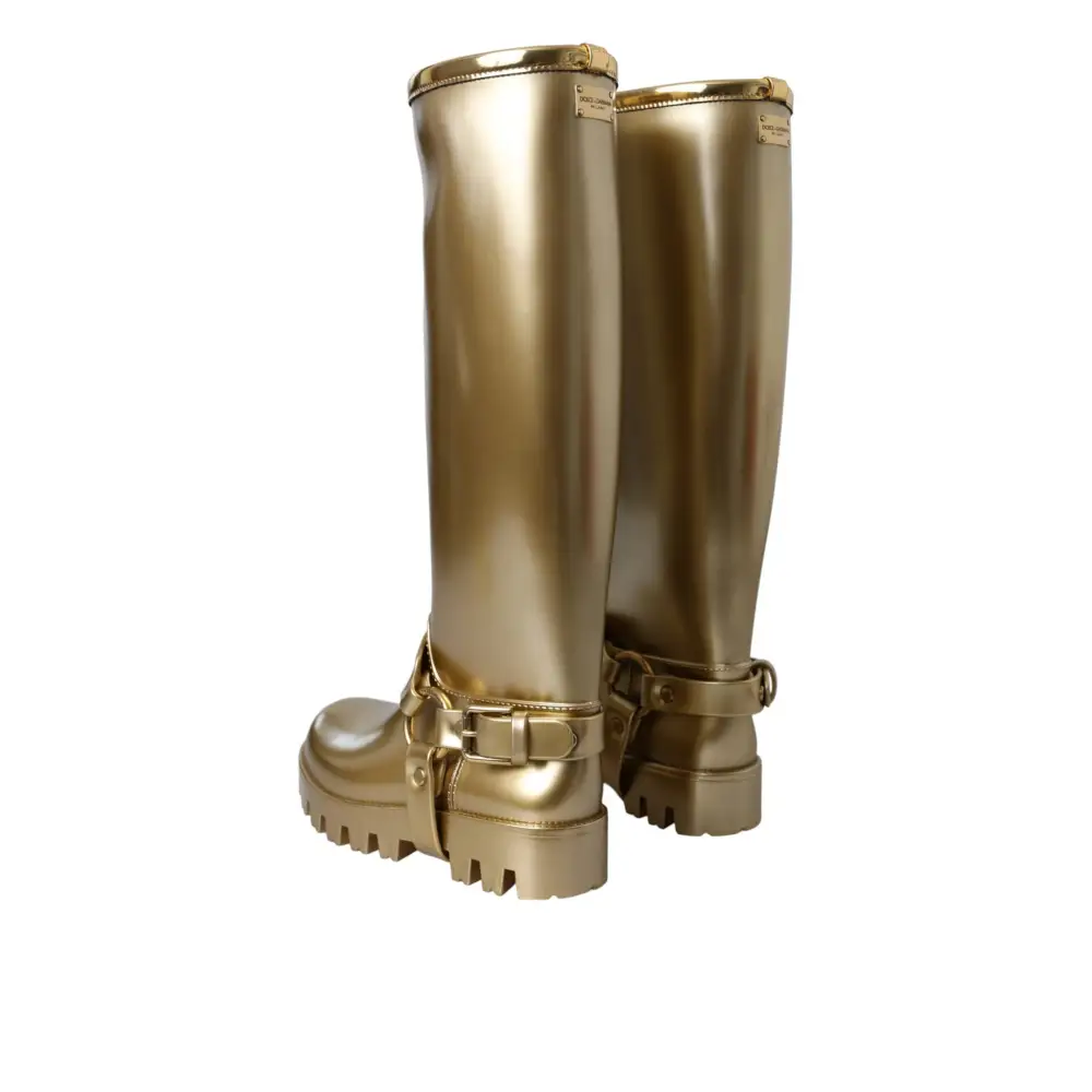 Dolce & Gabbana Metallic Gold Gummi PVC Regen Stiefel Schuhe