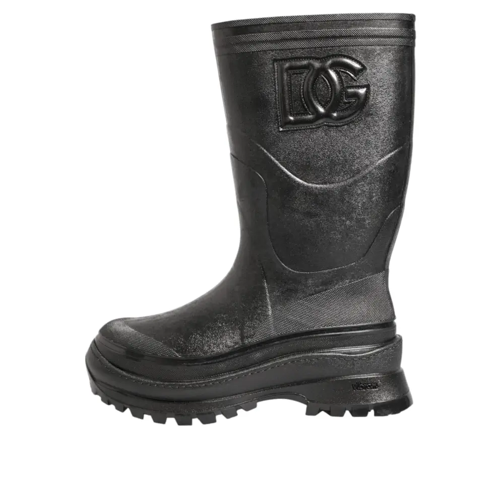 Dolce & Gabbana Metallic Schwarz Pull On Regen Stiefel Männer Schuhe - EU42/US9