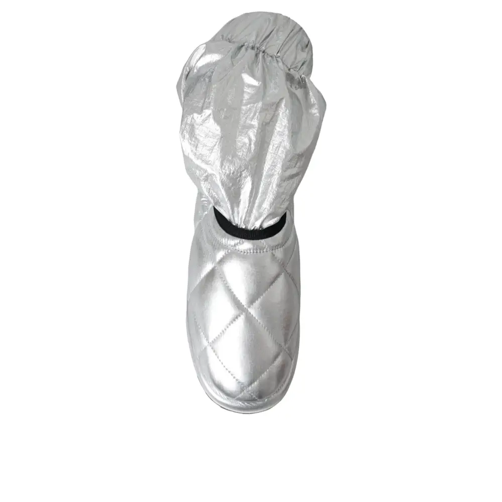 Dolce & Gabbana Metallic Silber gesteppt Logo Patch Stiefel Schuhe - EU39/US8.5