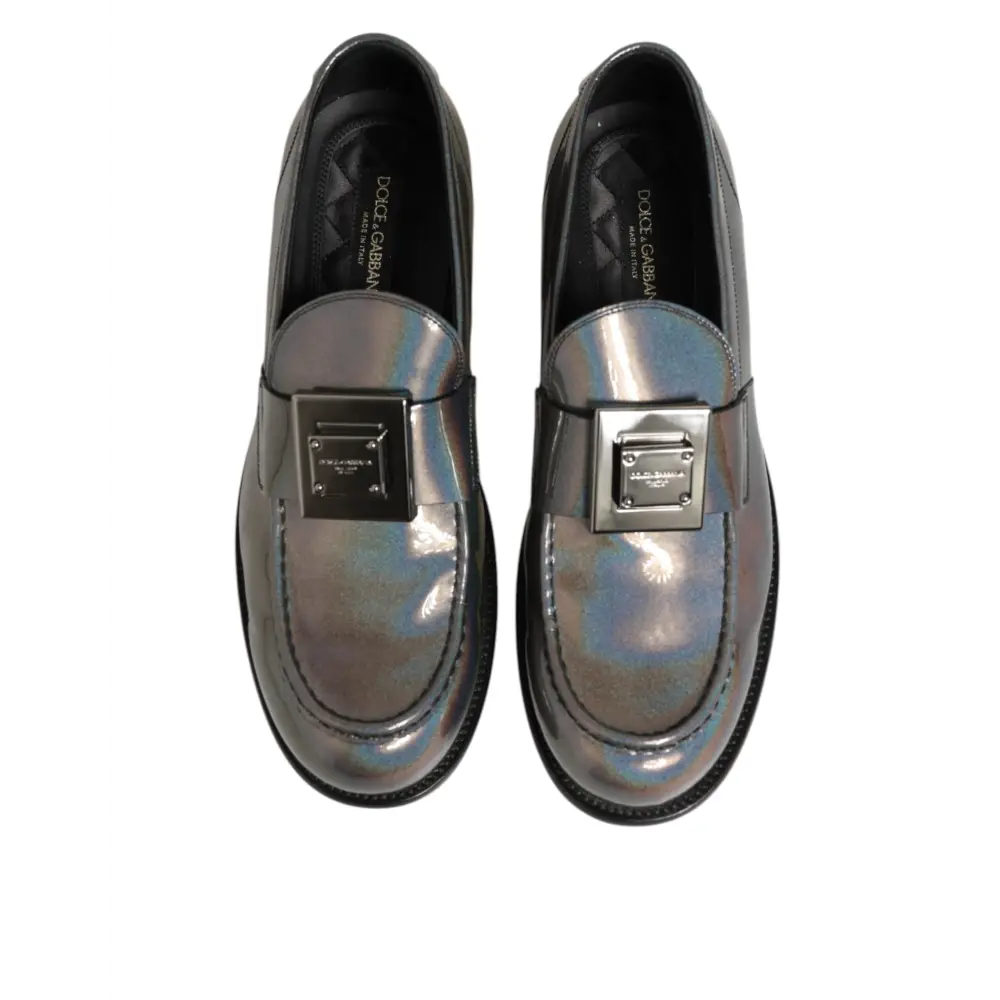 Dolce & Gabbana Metallic Silber Logo Slip On Männer Kleid Schuhe - EU44/US11