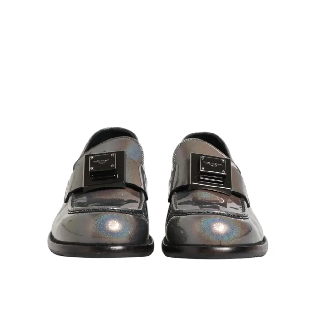 Dolce & Gabbana Metallic Silber Logo Slip On Männer Kleid Schuhe - EU44/US11