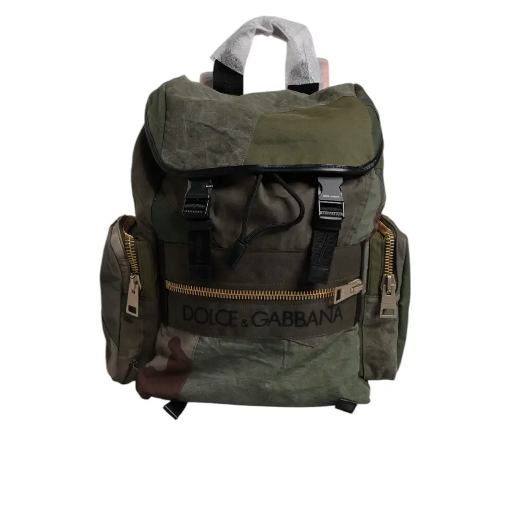 Dolce & Gabbana Militärgrünes Patchwork-Reiserucksacktasche