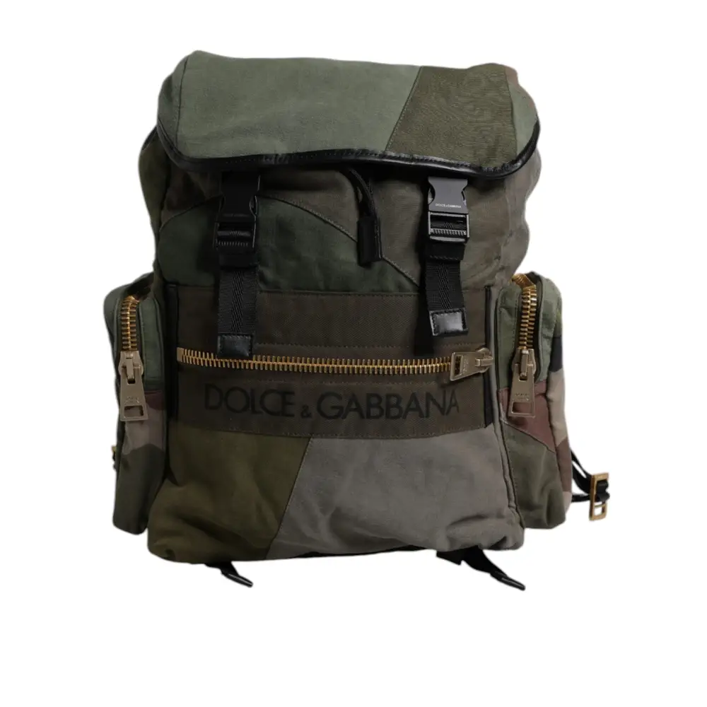 Dolce & Gabbana Militärgrünes Patchwork-Reiserucksacktasche
