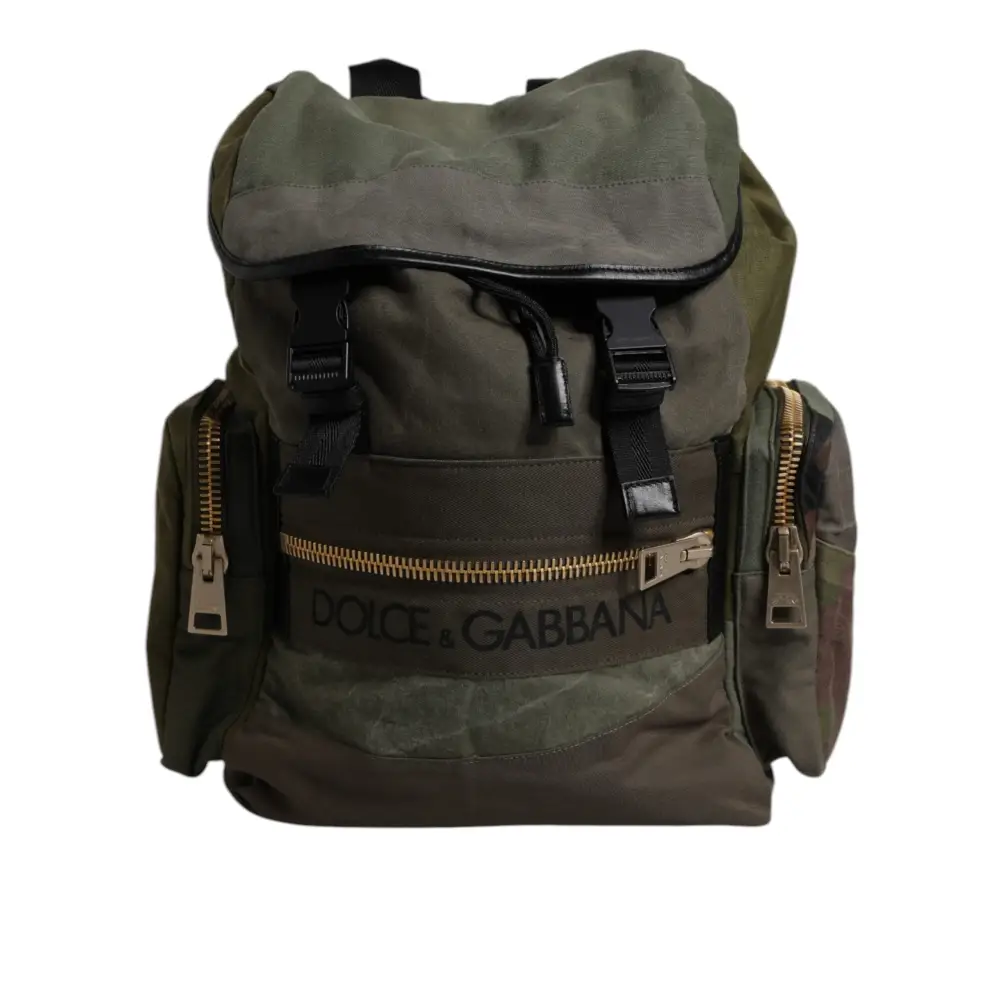Dolce & Gabbana Militärgrünes Patchwork Schulrucksack Tasche